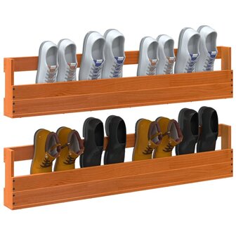 Schoenenrekken 2 st 110x8,5x23,5 cm massief grenenhout wasbruin 4