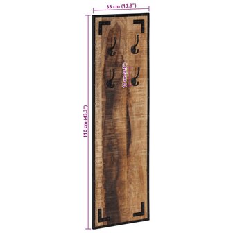 Kapstok 35x8x110 cm massief ruw mangohout 7