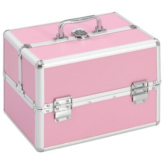 Make-up koffer 22x30x21 cm aluminium roze  1