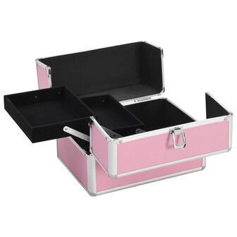 Make-up koffer 22x30x21 cm aluminium roze  2