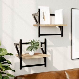 Wandschappen met stangen 2 st 30x25x30 cm sonoma eikenkleurig 1