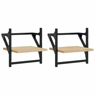 Wandschappen met stangen 2 st 30x25x30 cm sonoma eikenkleurig 2