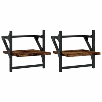 Wandschappen met stangen 2 st 30x25x30 cm gerookt eikenkleurig 2