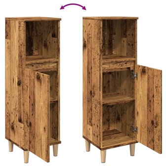 Badkamerkast 30x30x100 cm bewerkt hout oud houtkleurig 8