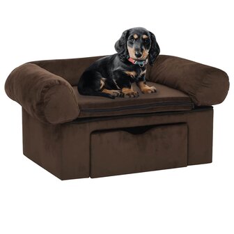 Hondenbank met lade 75x50x38 cm pluche bruin 1