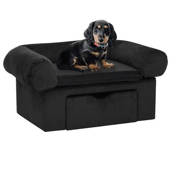 Hondenbank met lade 75x50x38 cm pluche zwart 1