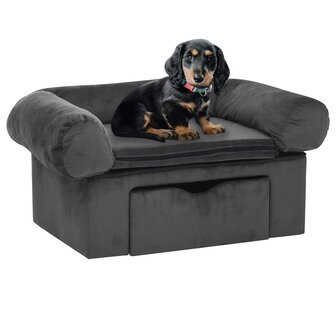 Hondenbank met lade 75x50x38 cm pluche donkergrijs 1