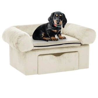 Hondenbank met lade 75x50x38 cm pluche cr&egrave;mekleurig 1