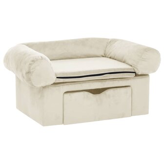 Hondenbank met lade 75x50x38 cm pluche cr&egrave;mekleurig 2