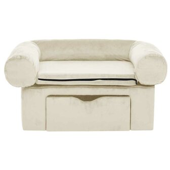 Hondenbank met lade 75x50x38 cm pluche cr&egrave;mekleurig 3