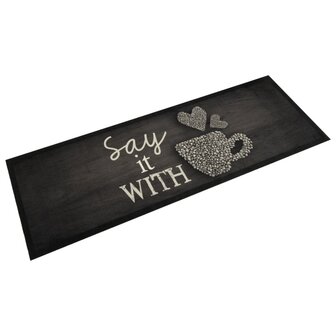 Keukenmat wasbaar kopjeprint 60x180 cm fluweel zwart 1