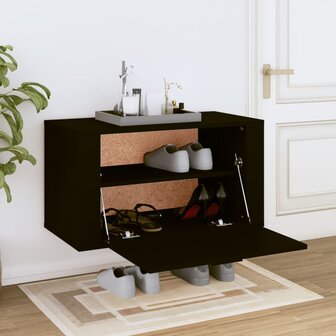 Wandschoenenkast 70x35x38 cm bewerkt hout zwart 3