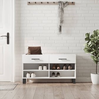 Schoenenbank 102x35x55 cm bewerkt hout wit 1