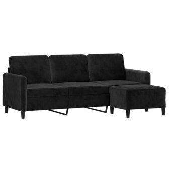 Driezitsbank met voetenbank 180 cm fluweel zwart 3