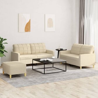 3-delige Loungeset met kussens stof cr&egrave;mekleurig 1