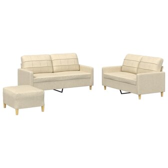 3-delige Loungeset met kussens stof cr&egrave;mekleurig 2