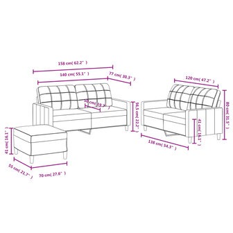 3-delige Loungeset met kussens stof cr&egrave;mekleurig 8