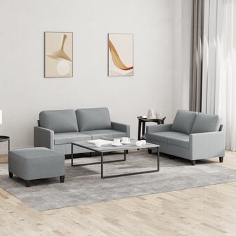3-delige Loungeset met kussens stof lichtgrijs 1
