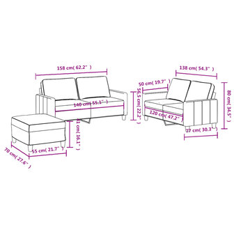 3-delige Loungeset met kussens stof lichtgrijs 7