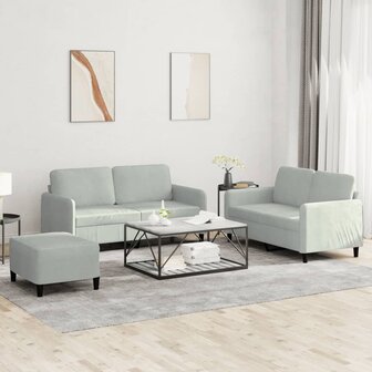 3-delige Loungeset fluweel lichtgrijs 1