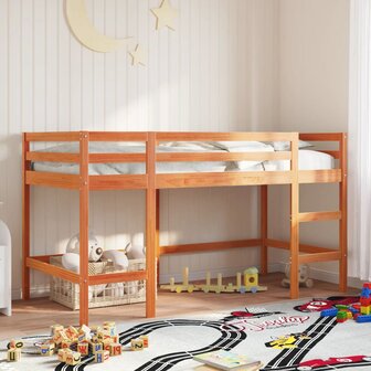 Kinderhoogslaper met ladder 90x200 cm massief grenenhout bruin 1