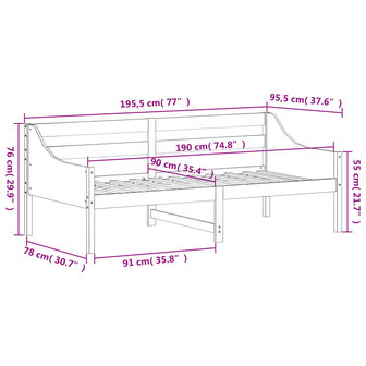 Slaapbank zonder matras 90x190 cm massief grenenhout wasbruin 9