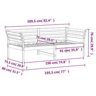 Slaapbank zonder matras 75x190 cm massief grenenhout wit 8