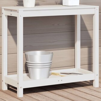 Oppottafel met schap 82,5x35x75 cm massief grenenhout wit 1