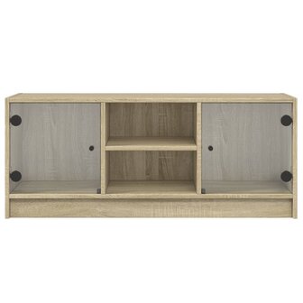 Tv-meubel met glazen deuren 102x37x42 cm sonoma eikenkleurig 6