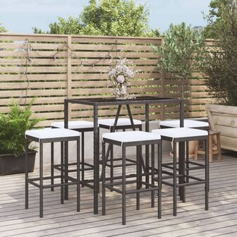 7-delige Tuinbarset met kussens poly rattan zwart 1