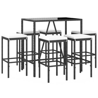 7-delige Tuinbarset met kussens poly rattan zwart 3