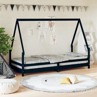 Kinderbedframe 90x200 cm massief grenenhout zwart 1
