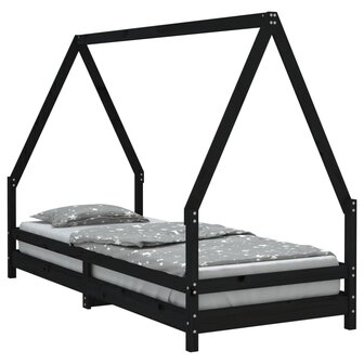 Kinderbedframe 90x200 cm massief grenenhout zwart 2