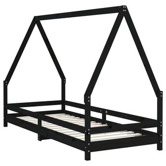 Kinderbedframe 90x200 cm massief grenenhout zwart 3