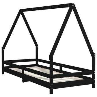 Kinderbedframe 90x200 cm massief grenenhout zwart 6