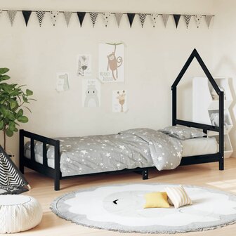 Kinderbedframe 90x190 cm massief grenenhout zwart 1