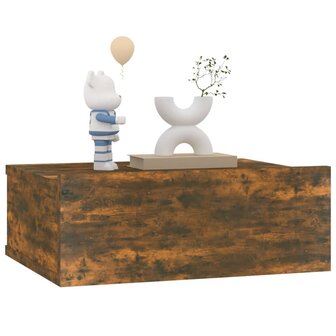 Nachtkastje zwevend 40x30x15 cm bewerkt hout gerookt eikenkleur 4