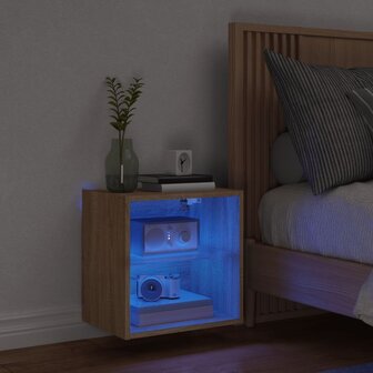 Nachtkastje met LED&amp;apos;s wandgemonteerd sonoma eikenkleurig 3