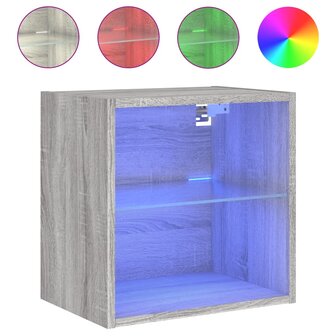 Nachtkastje met LED&amp;apos;s wandgemonteerd grijs sonoma eikenkleurig 2