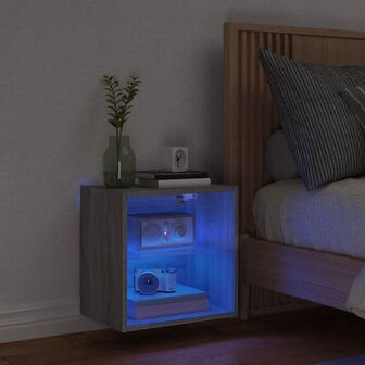 Nachtkastje met LED&amp;apos;s wandgemonteerd grijs sonoma eikenkleurig 3