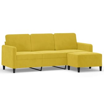 Driezitsbank met voetenbank 180 cm fluweel geel 2