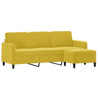Driezitsbank met voetenbank 180 cm fluweel geel 3