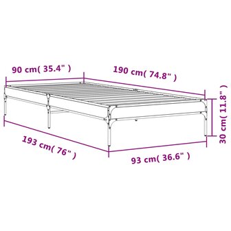Bedframe bewerkt hout en metaal zwart 90x190 cm 9