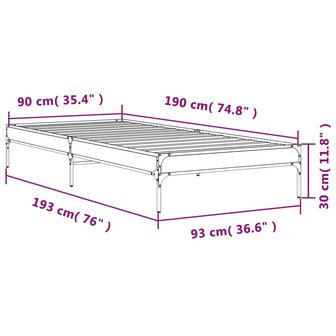 Bedframe bewerkt hout en metaal grijs sonoma eiken 90x190 cm 9