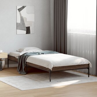 Bedframe bewerkt hout en metaal bruin eikenkleurig 90x190 cm 1