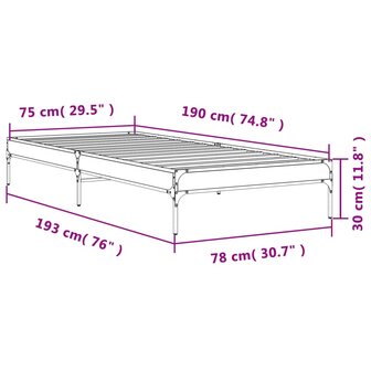 Bedframe bewerkt hout en metaal grijs sonoma eiken 75x190 cm 9