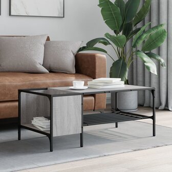Salontafel met rek 100x51x40 cm bewerkt hout grijs sonoma eiken 3