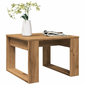 Bijzettafel 50x50x35 cm bewerkt hout artisanaal eikenkleurig 1