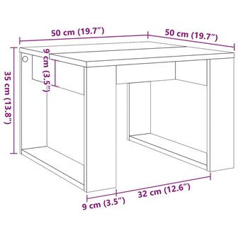 Bijzettafel 50x50x35 cm bewerkt hout artisanaal eikenkleurig 9