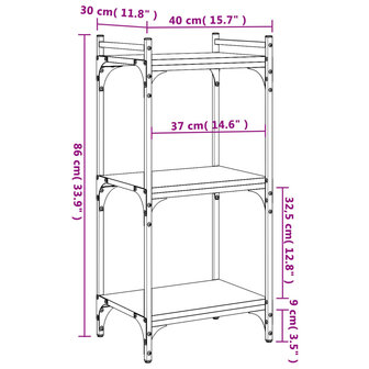 Boekenkast 3-laags 40x30x86 cm bewerkt hout bruin eikenkleur 9